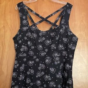 Black Floral Print Midi Dress